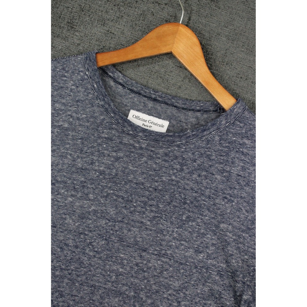 Officine Generale Mens Navy Blue Cotton Linen Striped T-Shirt S23MTEE202PRE L